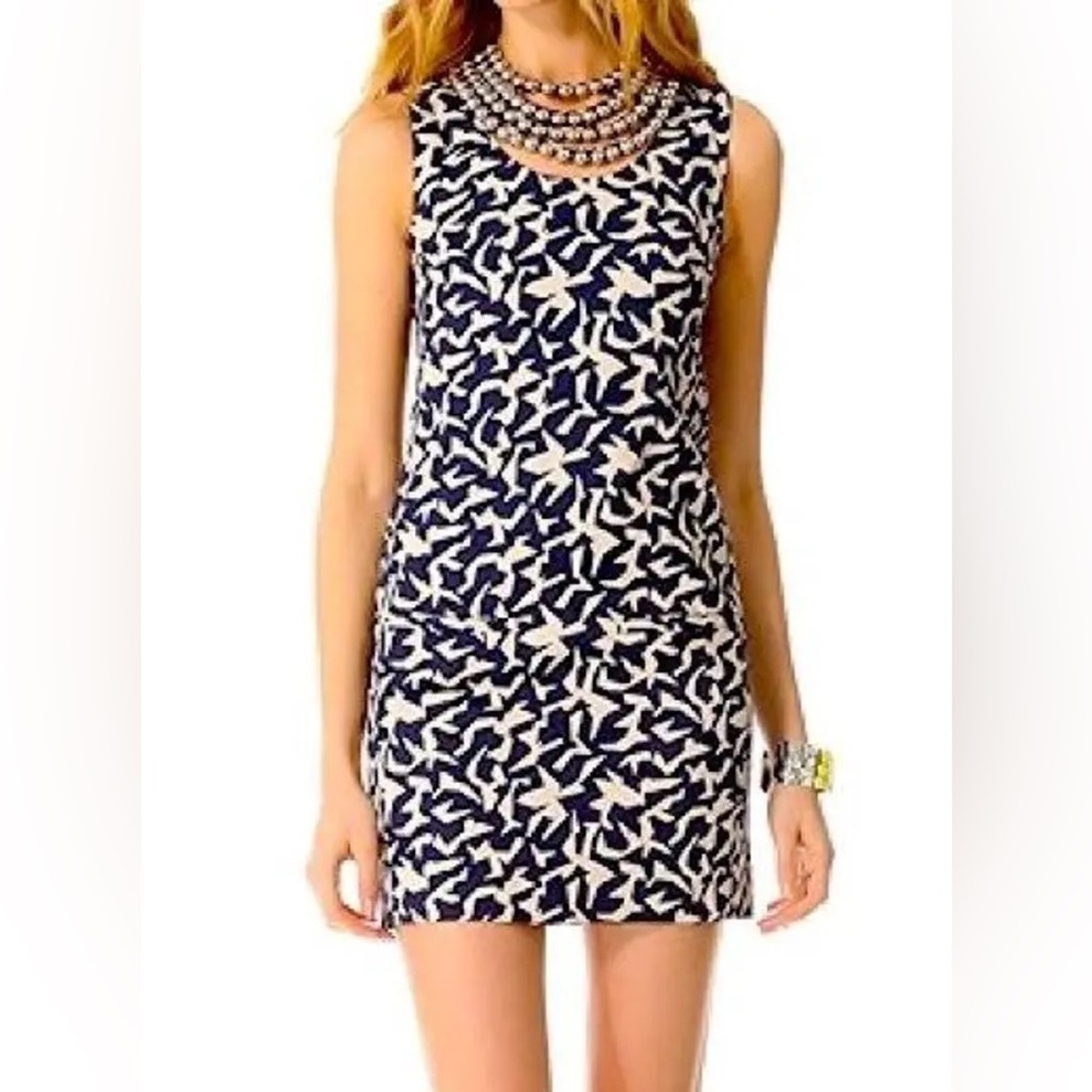 Diane Von Furstenberg Navy Cream Natalie Sheath Shift Dress Womens Sz 6